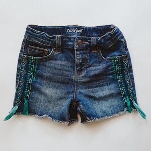 Cat & Jack Girls Boho Embroidered Denim Shorts with Fringe Size Small